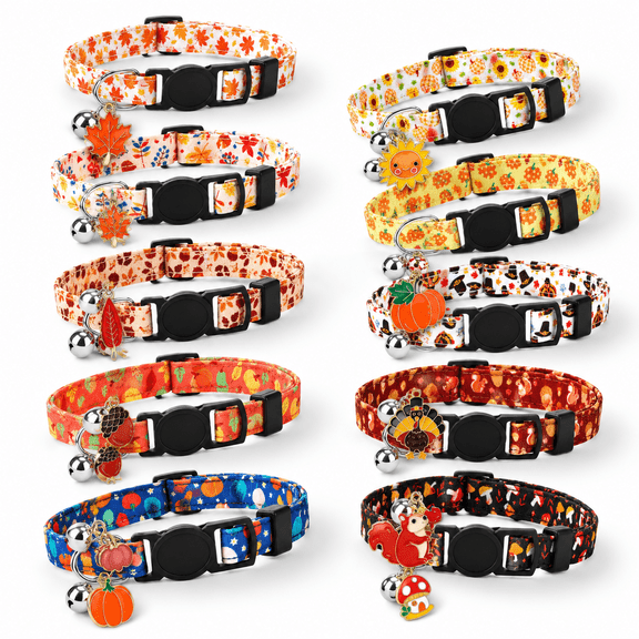 10 Pack Fall Cat Collars Breakaway Thanksgiving Collar With Bell