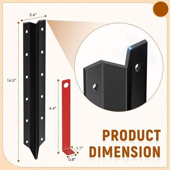 10 Pack Fence Post Repair Stakes 14 Ga Heavy-Duty Steel Fence Post Support Kit, Easy Installation Kit Included