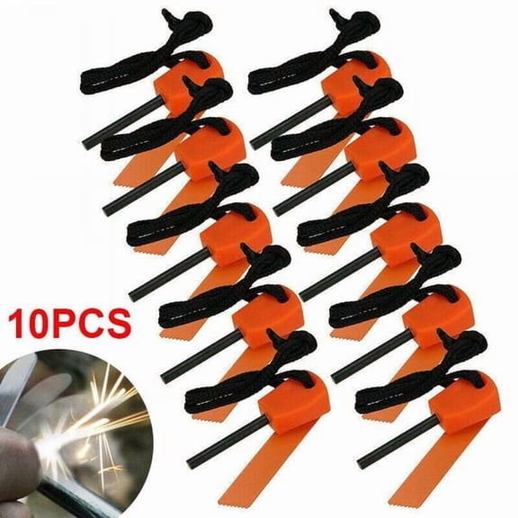 10-Pack Fire Starter Ferro Rod Kit with Flint & Steel Striker, Survival Fire Starting Tool for Camping, Hiking & Outdoor Adventures