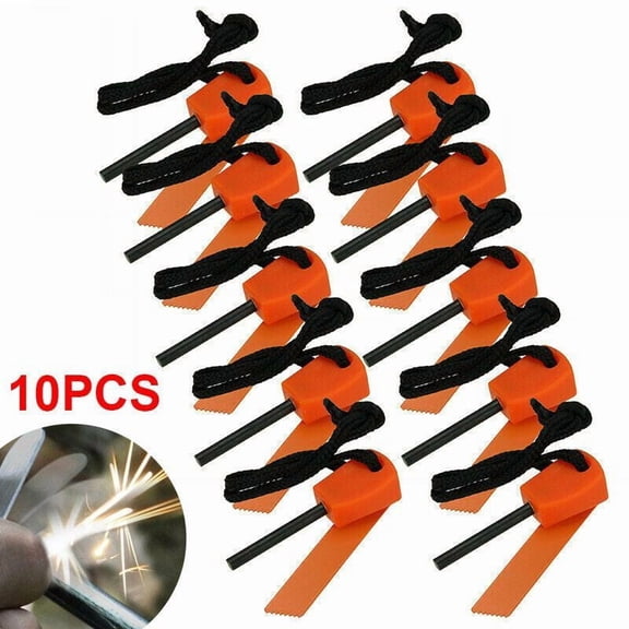 10 Pack Fire Starter Flint Steel Striker Kit, Ferro Rod Emergency Survival Fire Starter Tool for Camping Hiking Backpacking Bushcraft Outdoor Gear