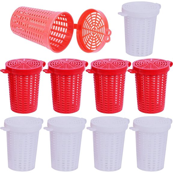 10 Pack Fishing Cage Feeder Holder Box Large Size Baits Case Barrel Fish Lure Plastic Basket Fishing Tackle Kit Gear Tool for Fish Shrimp Earthworm Crab Catfish Cast Net
