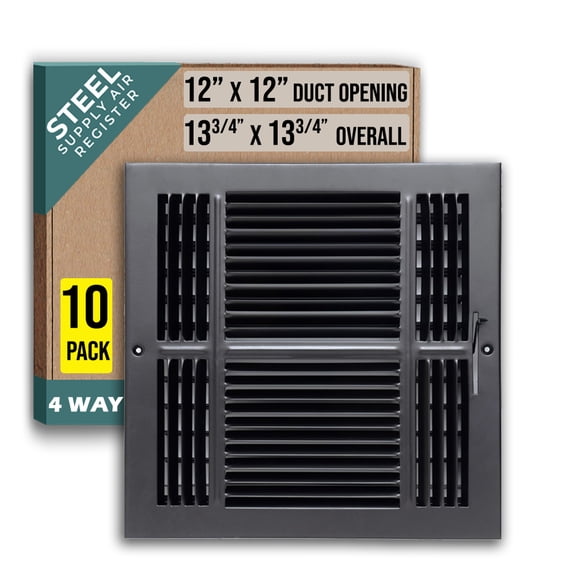 [10 Pack] Fits 12x12 Duct Opening 4 WAY Steel Air Supply Diffuser by Handua | Register Vent Cover Grill for Sidewall and Ceiling | Black | Outer Dimensions: 13.75" X 13.75"