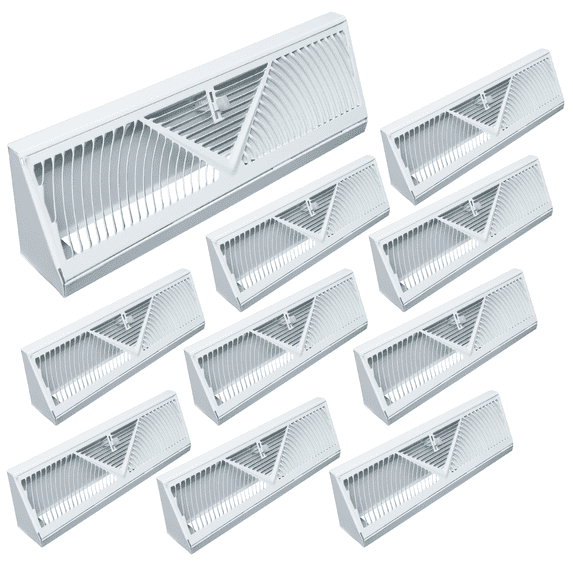 [10 Pack] Fits 15" [External Length] Baseboard Space | Corner Baseboard Register by Handua | Round Type Air Flow Design | Register Vent Cover Grill | Adjustable Lever for Air Flow Control | White