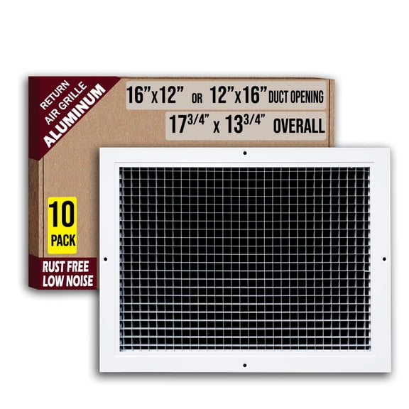 [10 Pack] Fits 16x12 and 12x16 Duct Opening | Aluminum Eggcrate Return Air Grille | Low Noise & High Air Flow, Rust Proof Vent Cover Grill for Sidewall & Ceiling | White | Out. Dim.: 17.75" X 13.75"