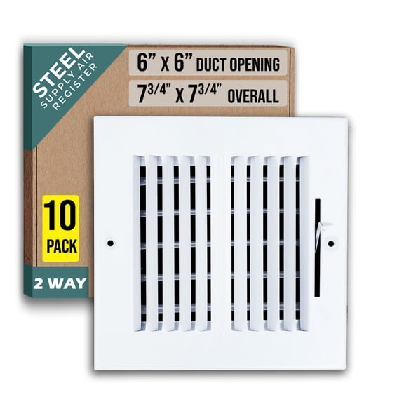 [10 Pack] Fits 6x6 Duct Opening 2 WAY Steel Air Supply Diffuser by Handua | Register Vent Cover Grille for Sidewall and Ceiling | White | Outer Dimensions: 7.75" X 7.75"