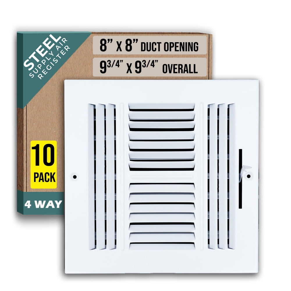 [10 Pack] Fits 8x8 Duct Opening 4 WAY Steel Air Supply Diffuser by ...
