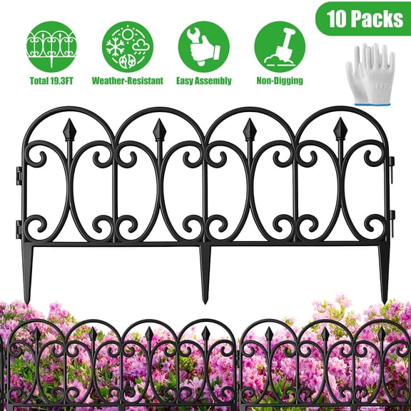 10 Pack Flexible Garden Fence Panels, Black PP Landscape Border with Rotatable Connectors, Weather-Resistant Decorative Edging for Flower Beds Lawn Pathways