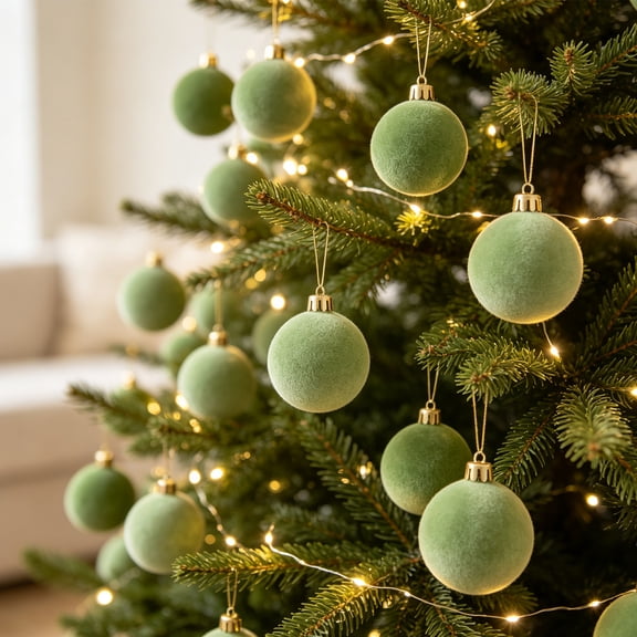 10 Pack Flocked Christmas Ball Ornaments, Mint Green 3.15 In Velvet Hanging Baubles with Strings for Tree, Wreath and Garland