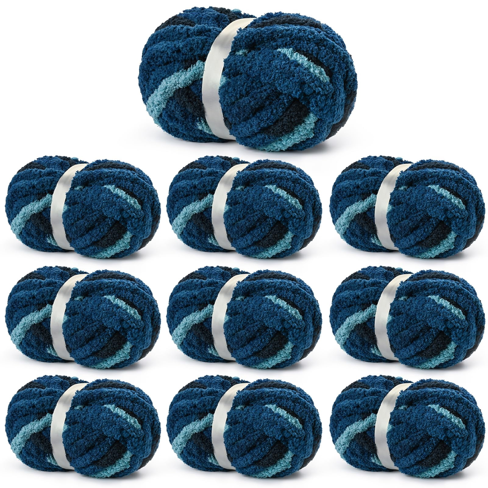 10 Pack Fluffy Chunky Chenille Yarn for Crocheting, Chunky Blanket Yarn for Hand Knitting, 240yds/70.5oz Super Bulky Variegated Blanket Yarn(Blue-White)