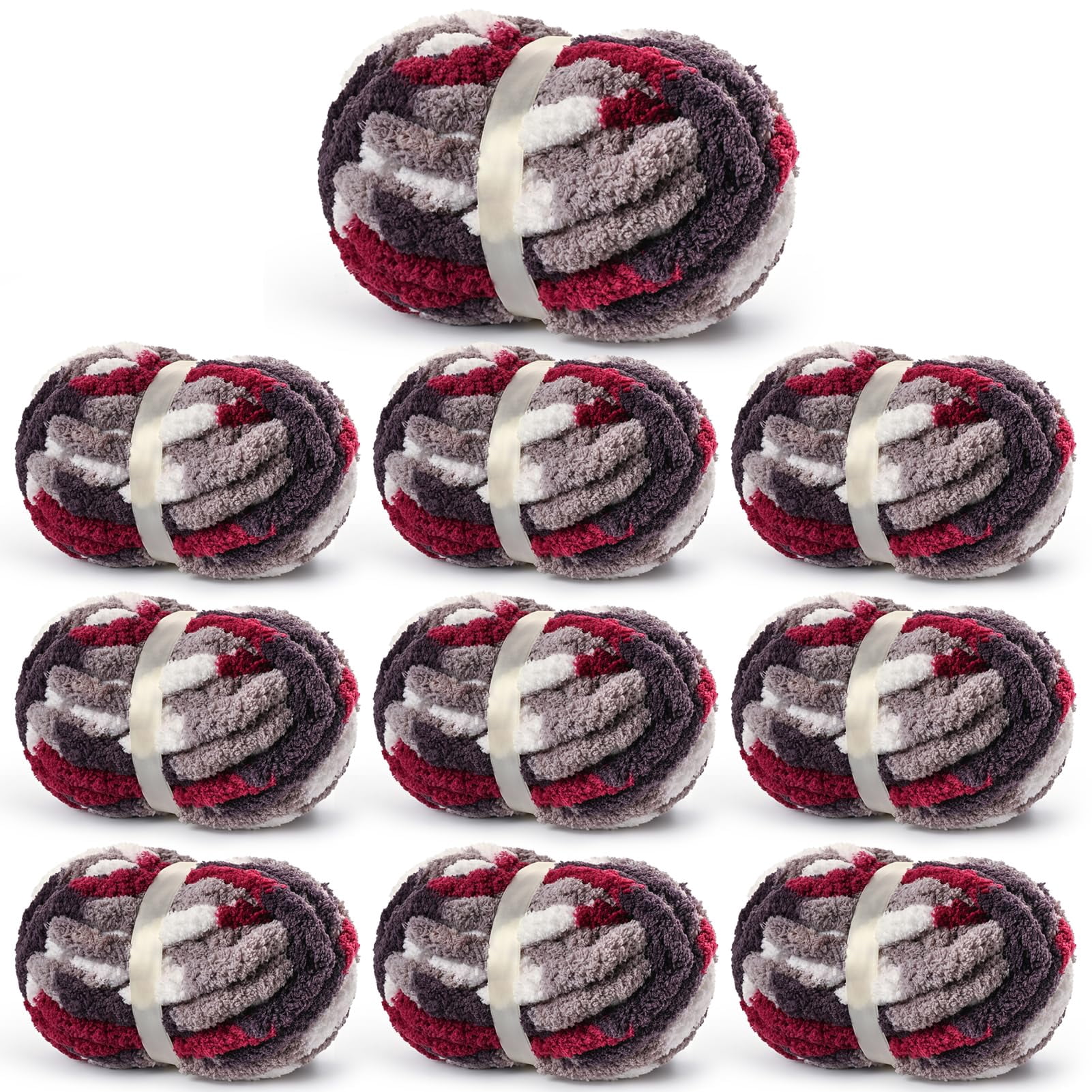 10 Pack Fluffy Chunky Chenille Yarn for Crocheting, Chunky Blanket Yarn for Hand Knitting, 240yds/70.5oz Super Bulky Variegated Blanket Yarn(Blue-White)