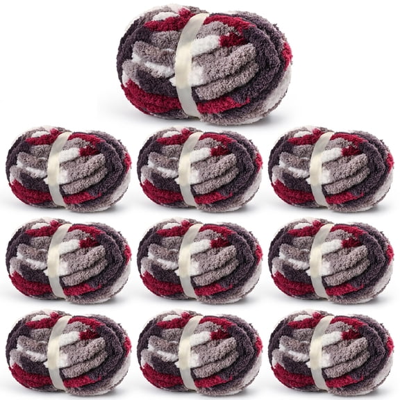 10 Pack Fluffy Chunky Chenille Yarn for Crocheting, Chunky Blanket Yarn for Hand Knitting, 240yds/70.5oz Super Bulky Variegated Blanket Yarn(Blue-White)
