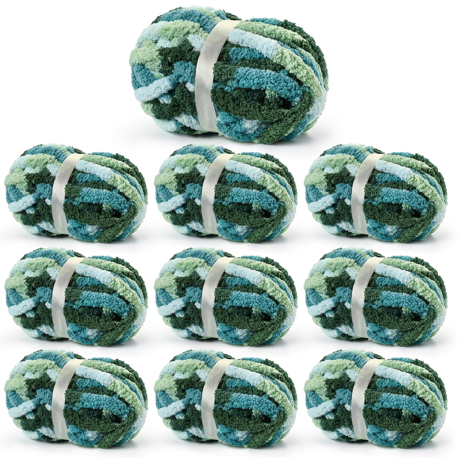 10 Pack Fluffy Chunky Chenille Yarn for Crocheting, Chunky Blanket Yarn for Hand Knitting, 240yds/70.5oz Super Bulky Variegated Blanket Yarn(Blue-White)