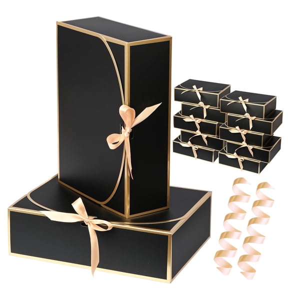 10 Pack Foil Large Gift Boxes With Lids  12.6x9.8x3.1 Inch Luxury Bridesmaid Proposal Box Black For Presents Wedding Shower Birthday Party