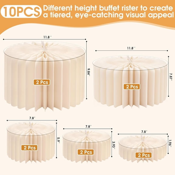 10 Pack Foldable High Load-Bearing Buffet Risers with Clear Acrylic Tops, Food Display Cylinders for Cake & Dessert Stands, Weddings, Parties, Catering, Home