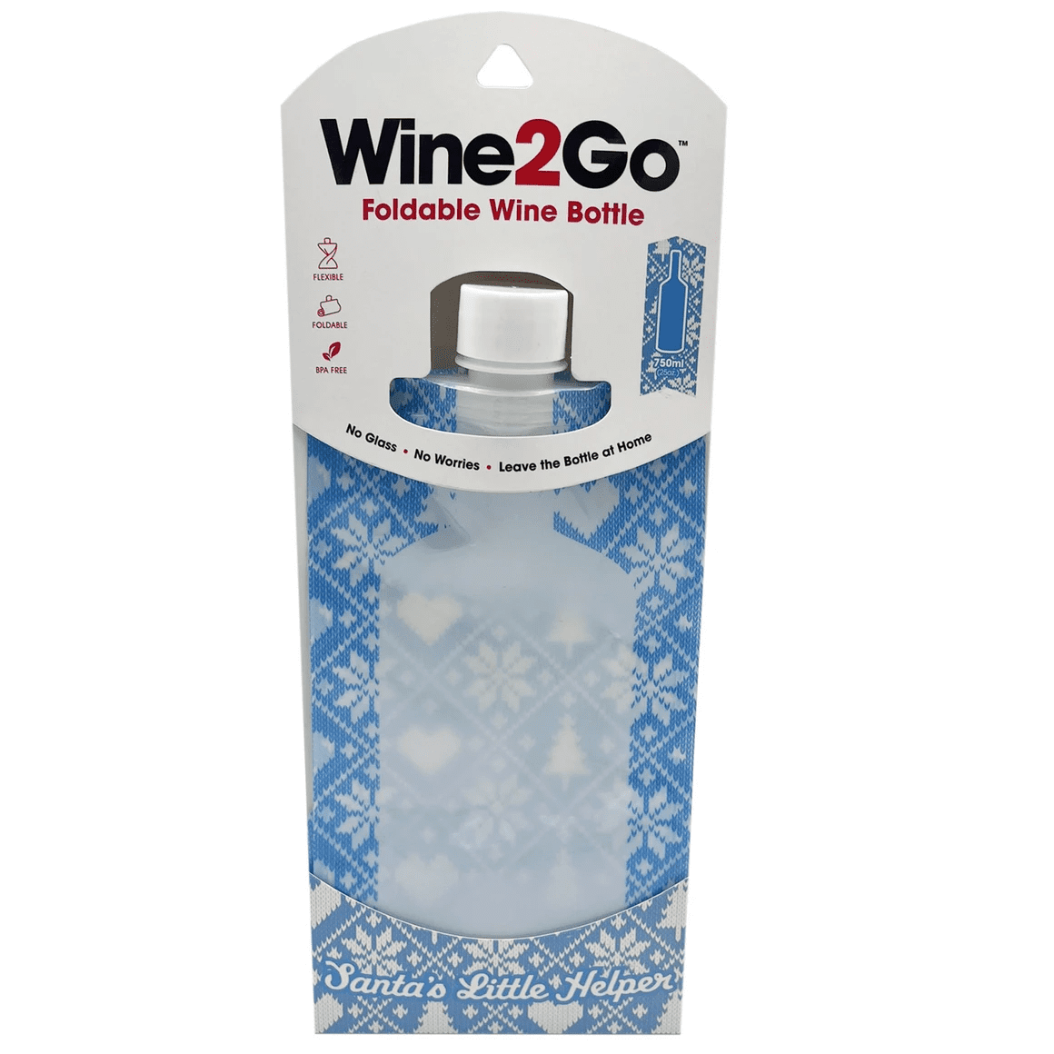 10 Pack Foldable Wine Bottle in Sky Blue Christmas Sweater Design, BPA Free Plastic, Holds Full Bottle, Twist Cap, Portable, Lightweight, Break Resistant, Ideal for Travel, Poolside, Gatherings, Bulk