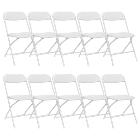 Set of 10 Folding Chairs Stackable Wedding Party Event Chair With Plastic Seat and Back for Adults, White