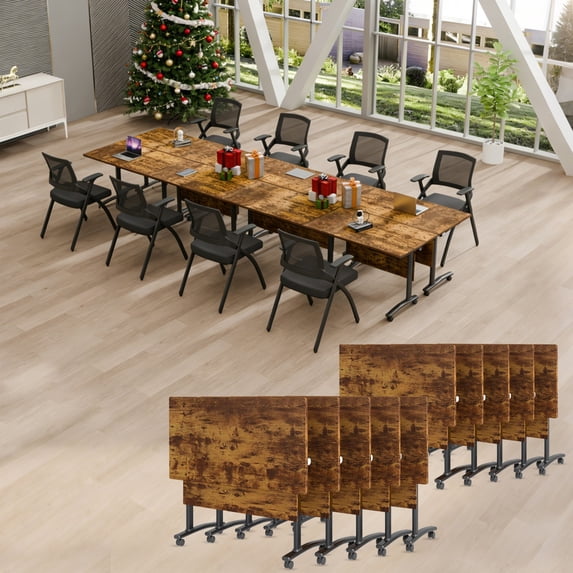 10 Pack Folding Conference Table, 61 Inch Mobile Training Table with Wheels,Business Style Flip Top Seminar Tables for Small Office Meeting Room Classroom(Antique)