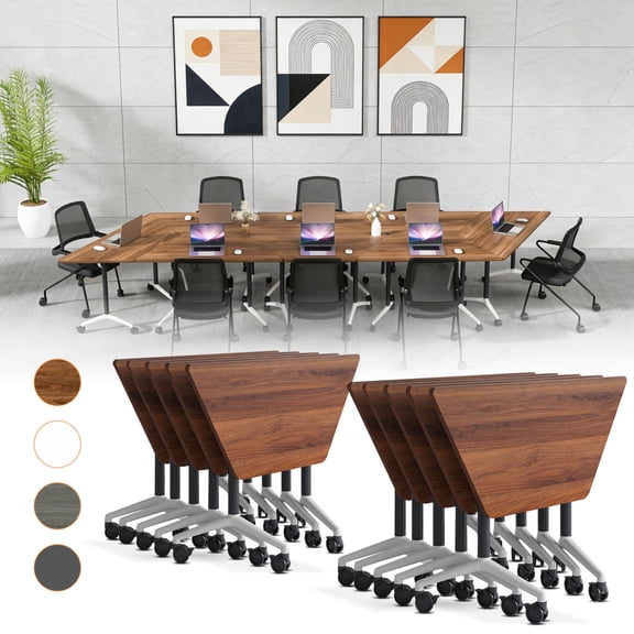 10 Pack Folding Conference Table,Conference Room Tables with Wheels, 47.2IN Modular Meeting Table, Flip Top Mobile Training Table for Offices and Schools
