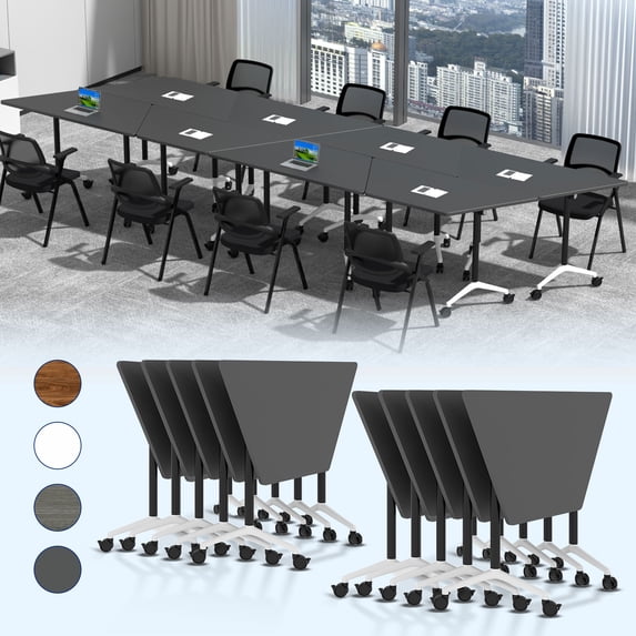 10 Pack Folding Conference Table,Conference Room Tables with Wheels, 47.2IN Modular Meeting Table, Flip Top Mobile Training Table for Offices and Schools