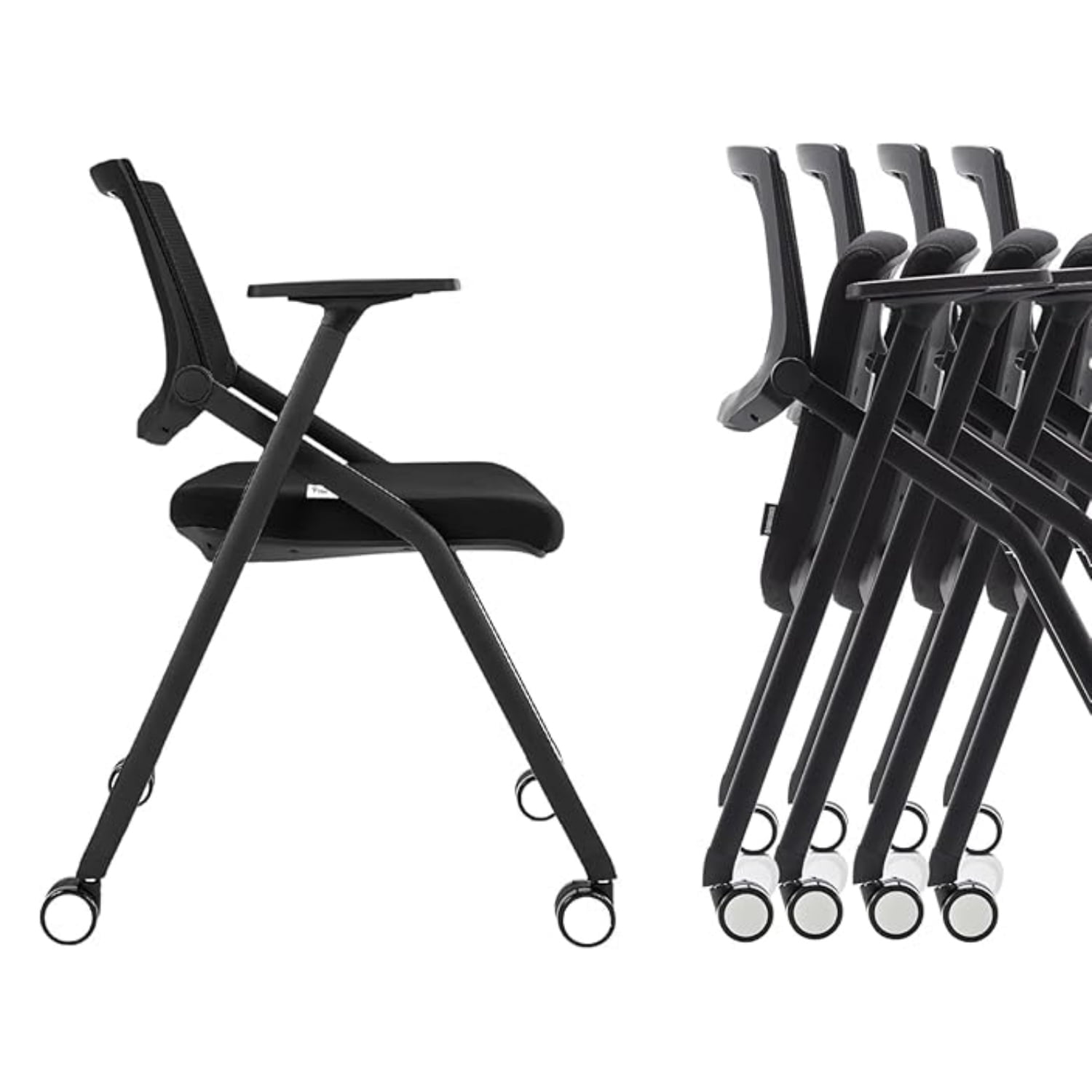 BROBRIYO 10 Pack Folding Stackable Office Chairs with Wheels, Padded ...