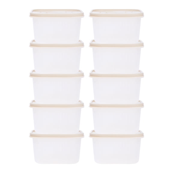 10 Pack Food Storage Containers with Lids, Leakproof Lunch Box Beige 10 Pack
