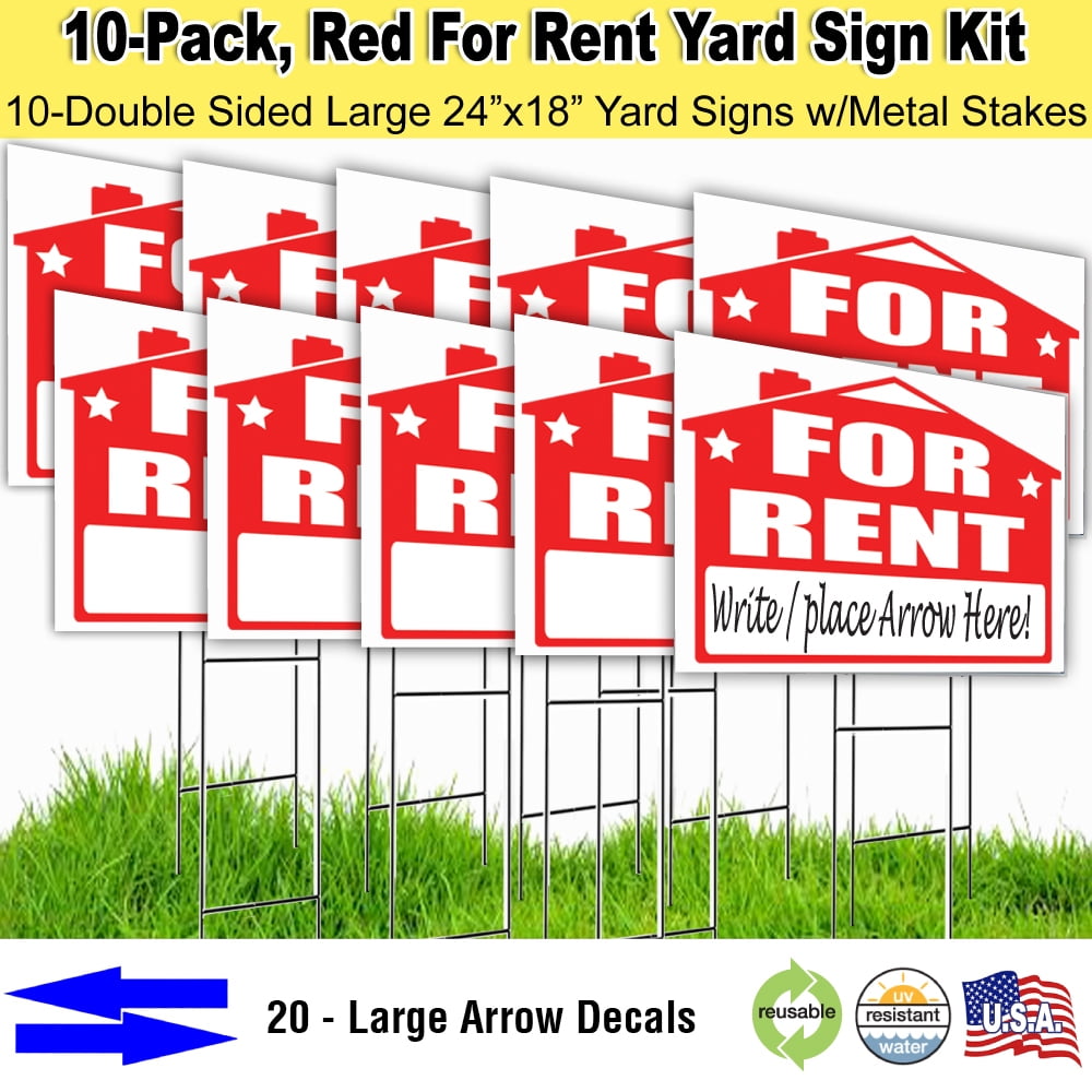 Signage Rental Insert 10 Pack For Rent Sign Kits with stakes, and arrow stickers - Walmart.com