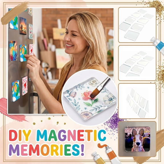 10 Pack Fridge Magnet Kit Clear Acrylic DIY Blank Photo Magnet Set, Self-Adhesive Magnetic Strips for Custom Craft Project, Personalized Wedding Favors 2 Inch