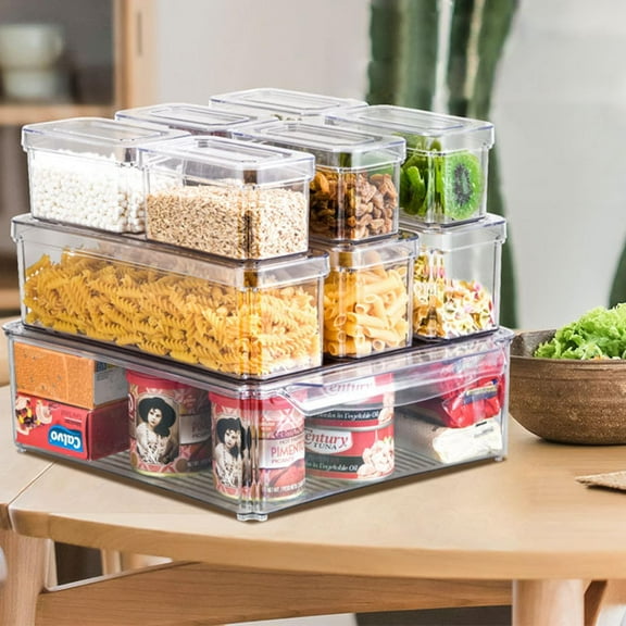10 Pack Fridge Organizer and Storage, Fridge Organizer with Lid, Stackable Storage Bins, BPA-Free Refrigerator Organizer, For Fruit, Vegetables, Food, Cereals, Beverages Organiser Storage, Clear