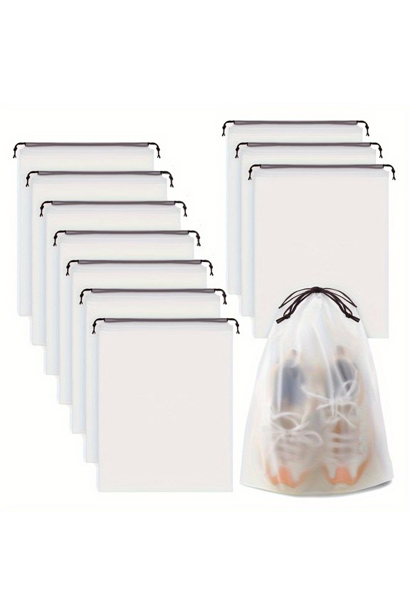 10-Pack Frosted Transparent Plastic Drawstring Bags, Multi-Use Storage Pouches For Clothes, Shoes, Accessories, Travel Organizing