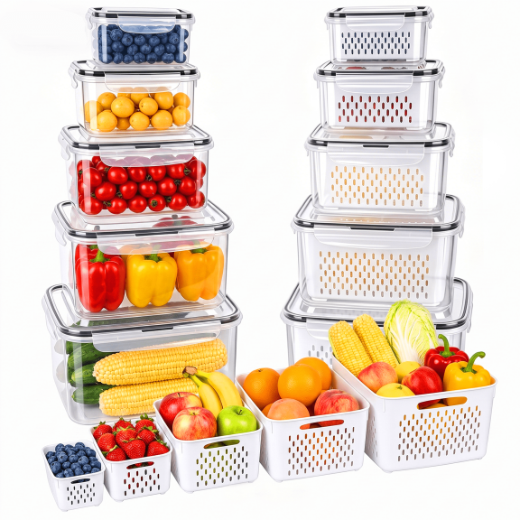 10 Pack Fruit Storage Containers for Fridge with Colanders, Leakproof Produce Saver Containers with Lids, BPA-Free Refrigerator Organizer for Fruits, Vegetables, Berries, Meat & Meal Prep