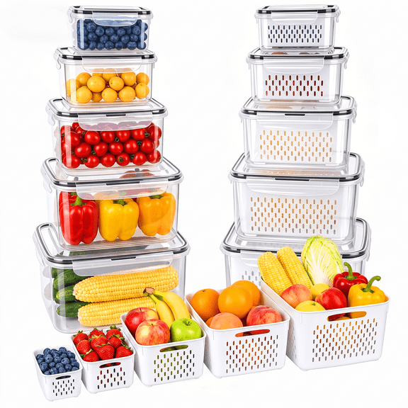10 Pack Fruit Storage Containers for Fridge with Colanders, Leakproof Produce Saver Containers with Lids, BPA-Free Refrigerator Organizer for Fruits, Vegetables, Berries, Meat & Meal Prep