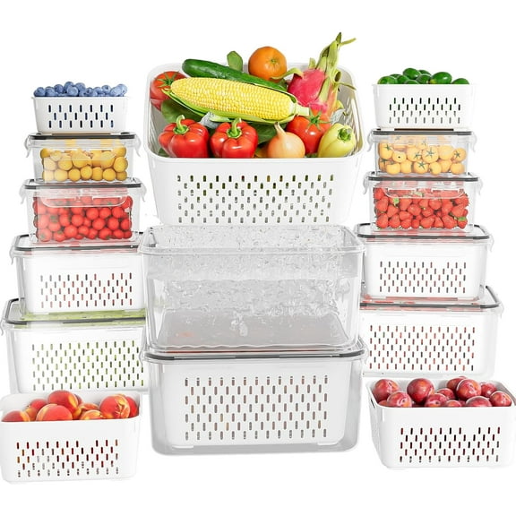10 Pack Fruit Storage Containers for Fridge with Removable Colanders - Food Storage Containers with Lids, BPA-Free Produce Containers Keep Fruits, Vegetables, Berry, Meat Fresh Longer