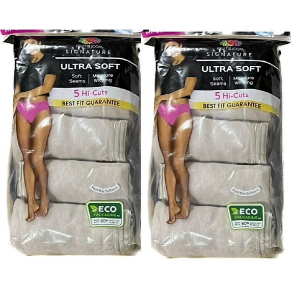 10 Pack Fruit of the Loom SIgnature Hi-Cut Ultra Soft Cotton Blend Moisture Wicking Beige Panties, 10