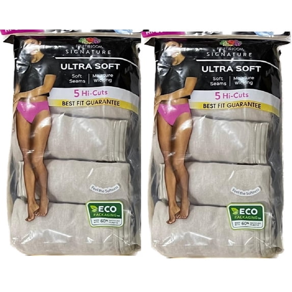 10 Pack Fruit of the Loom SIgnature Hi-Cut Ultra Soft Cotton Blend Moisture Wicking Beige Panties, 7