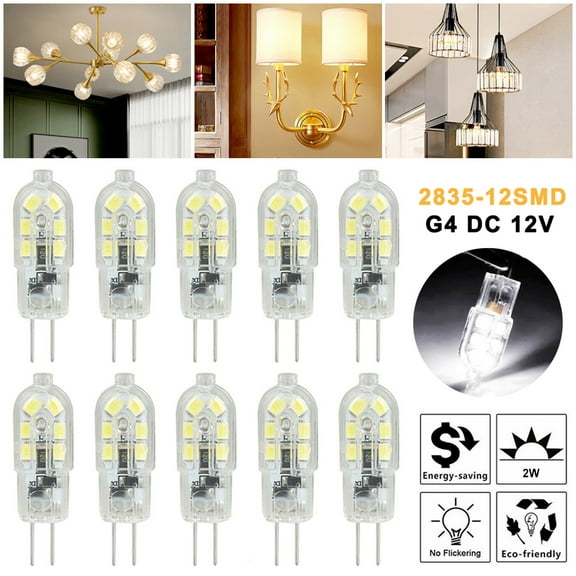 10-Pack G4 LED Bulbs DC12V 2W 2835 12SMD Cool White 6000-6500K, Mini Bi-Pin Replacement for Halogen, Energy Saving No Flicker for Cabinet, Chandelier, RV, Landscape Lighting