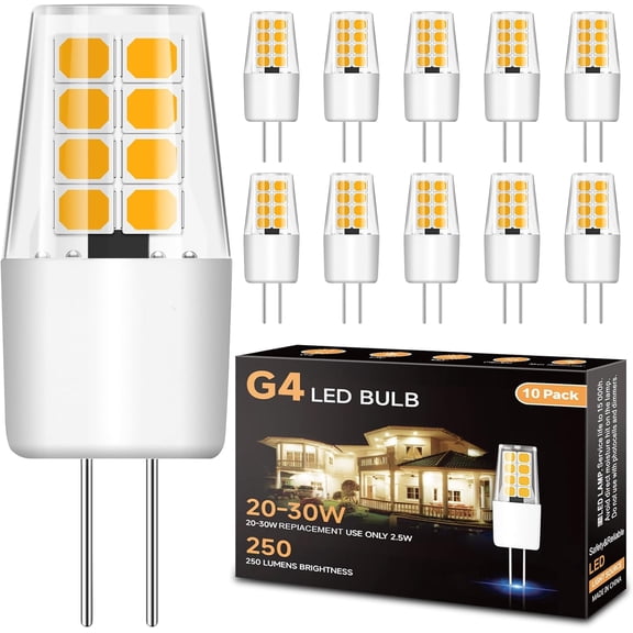 10 Pack G4 Led Bulb 12V JC Bi Pin Base 20W-30W T3 Halon Bulb Replacement Landscape Light Bulbs, Warm White 3000K, 2.5W 250LM Low Volta for Outdoor Landscape Lighting, Under Cabinet, RV