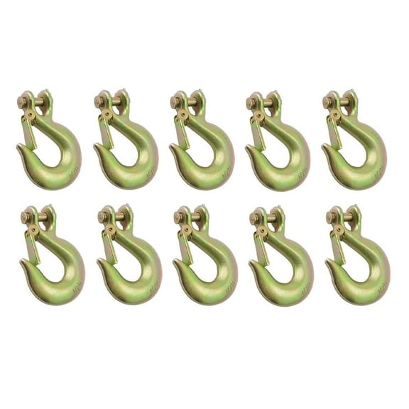 (10 Pack) G70 3/8" Clevis Slip Hook with Latch - 6,600 LBS WLL Heavy Duty Grade 70 Safety Chain Hook for Trailer Truck Transport