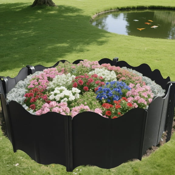 10-Pack Garden Edging Border Kit - Adjustable Lawn Fencing Flower Bed Divider Plastic Landscape Border Easy Install Yard Pathway Edger(Black)