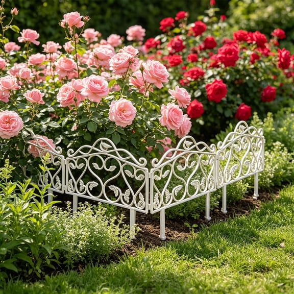 10 Pack Garden Fence, 15.7(L) x 13.6in(H) Garden Fencing Animal Barrier, Rustproof Metal Fence Panels, White No Dig Fence, Decorative Garden Fences and Borders for Dogs, Flower Bed, Patio