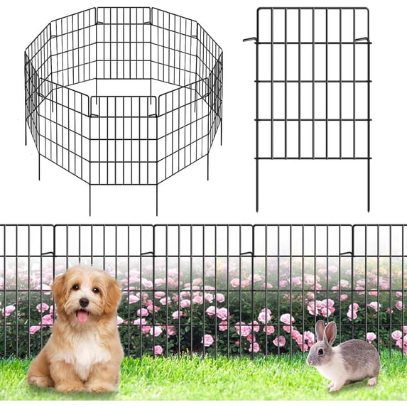 10 Pack Garden Fence Animal Barrier Fencing 1.44 inch Spacing Total 10.8ft (L) x 24in (H) Rustproof Metal Wire Yard Blocker Rabbit Dog Fence Border for Outdoor Flower Bed Decor Black
