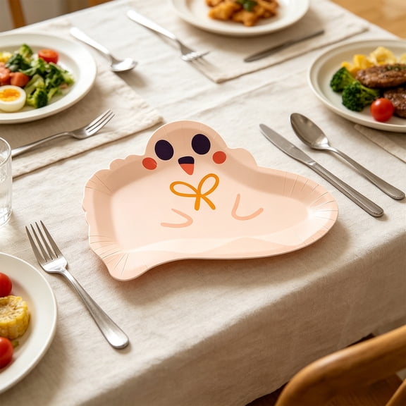 10 Pack Ghost Shaped Disposable Paper Plates Gothic Halloween Party Supplies, Die Cut Ghost Dessert Plates for Dinner Table Candy Station Seasonal Displays