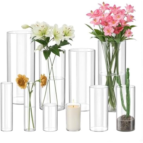 10 Pack Glass Cylinder Vase for Centerpieces, Clear Flower Glass Vases for Wedding Decorations, Hurricane Floating Candle, Holder for Table Centerpiece Wedding Home Dcor