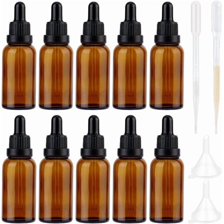 10 Pack Glass Dropper Bottle 10 ml (1/3 oz) Essential Oil Dropper Bottle Brown Dropper Bottle Refillable Tincture Bottles with 2 Funnels 2 Pipettes for Travels Massage Oil Perfume