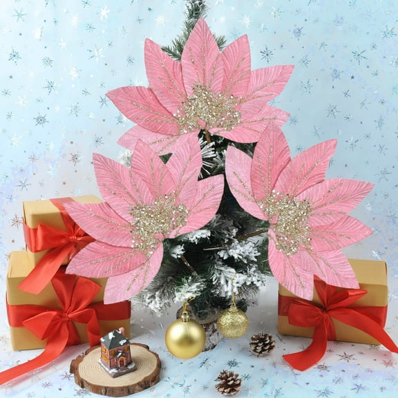 10 Pack Glitter Mesh Christmas Flowers - 11.8" & 10.6" Artificial Floral Stems for Centerpieces & Trees - Shimmering Holiday Decor