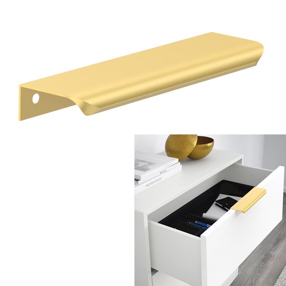 10 Pack Gold 5 Inch(128mm) Hole Center Kitchen Cabinet Handles,5.9 Inch(150mm) Overall Length Edge Finger Tab Pull for cabinets Kitchen Concealed Drawer pulls