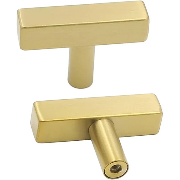10 Pack Gold Cabinet Knobs Brushed Gold Drawer Knobs T Brass Cabinet Pulls for Kitchen Cupboard & Drawer Hardware