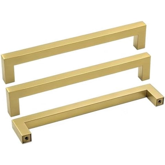 10 Pack Gold Cabinet Pulls Square Kitchen Hardware Handles - LSJ12GD160 Brushed Brass Pulls for Cabinets Closet Square Cupboard Bathroom Desk Door Knobs 6-1/4in(160mm) Hole Centers