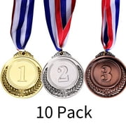 10-Pack Gold Silver Bronze Award Medals for Kids and Adult Sports Tournaments Prize Round with Neck Ribbon for Olympic Style for Children School Sports or Any Competition (1)