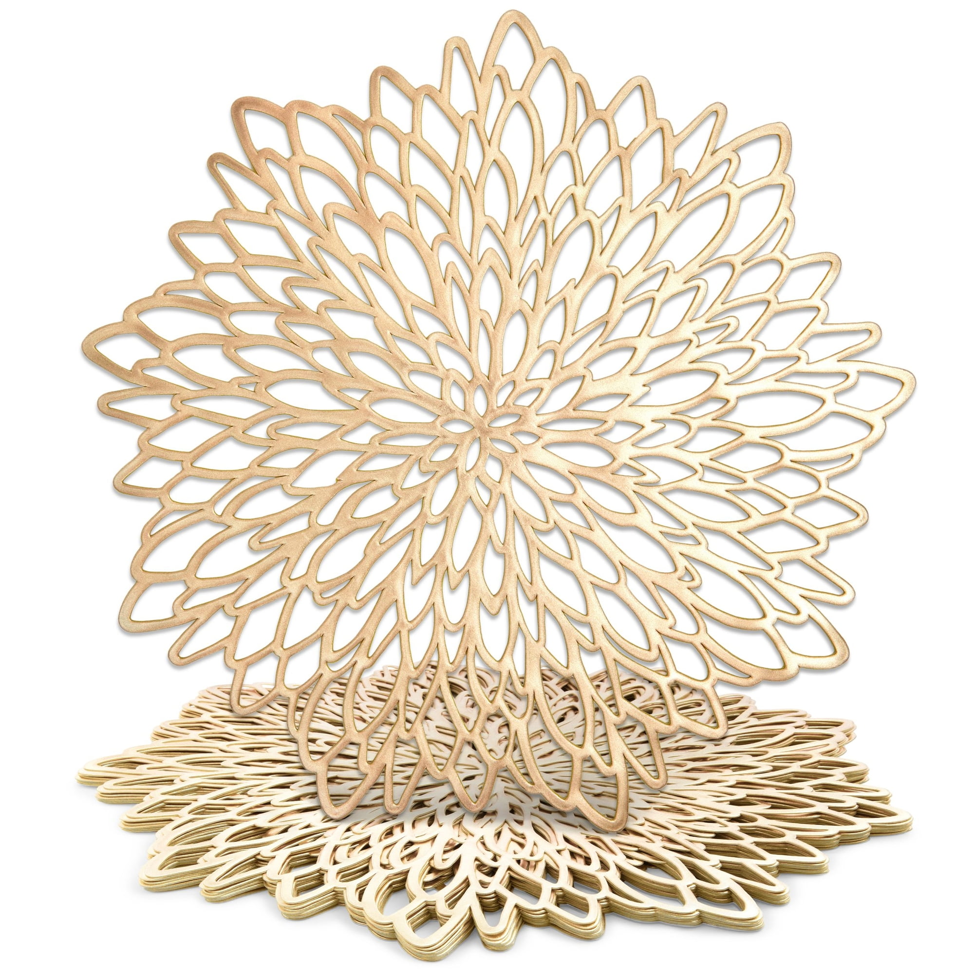 10Pack of Gold Vinyl Placemats in Leaf Design for Dining Table