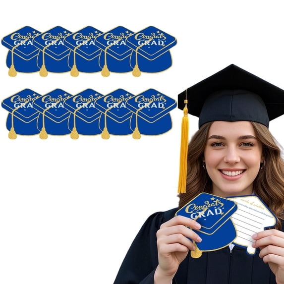 10 Pack Graduation Cap Shape Greeting Cards, Congrats Grad Foldable Notes for High School & College, Blank Inside for Handwritten Messages, Party Decor |